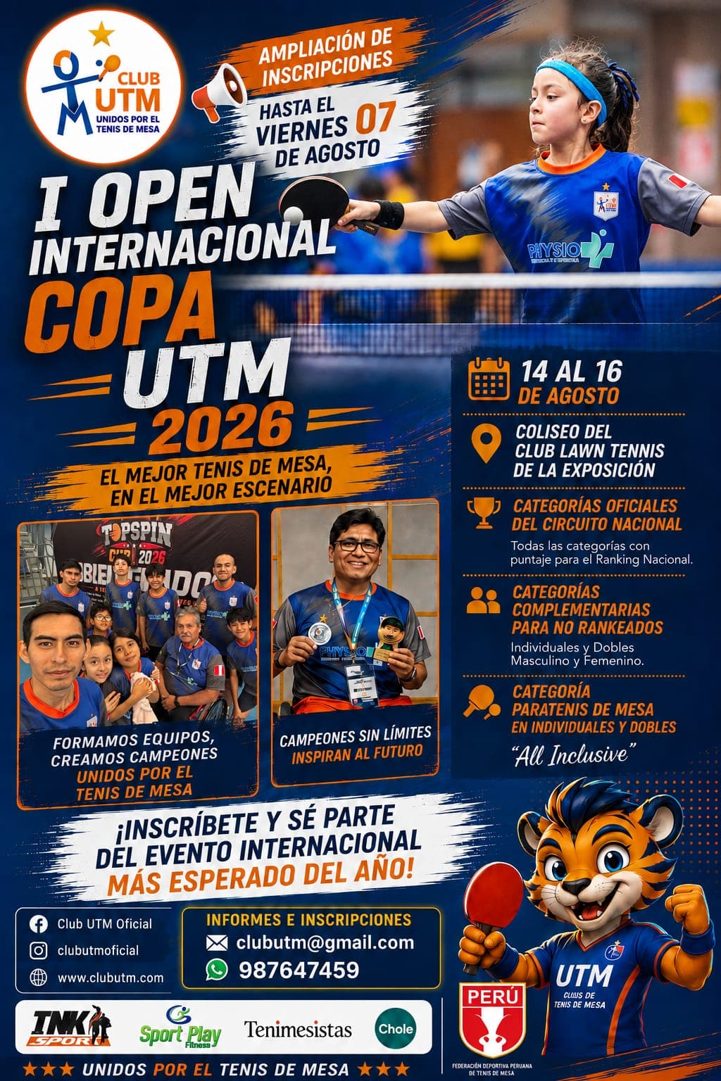 Afiche del I Open Internacional Copa UTM 2026, del 14 al 16 de agosto